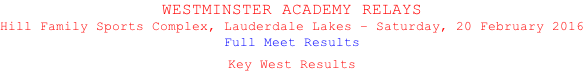 WESTMINSTER ACADEMY RELAYS Hill Family Sports Complex, Lauderdale Lakes – Saturday, 20 February 2016 Full Meet Results  Key West Results