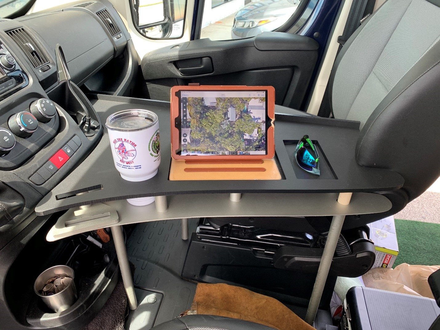 Driver Desk in use - DIY Van Conversion