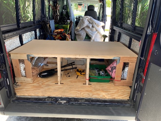Van bed frame complete - DIY Van Conversion