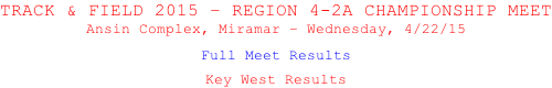 TRACK & FIELD 2015 – REGION 4-2A CHAMPIONSHIP MEET Ansin Complex, Miramar – Wednesday, 4/22/15  Full Meet Results  Key West Results