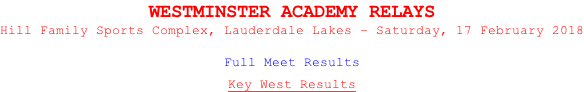 WESTMINSTER ACADEMY RELAYS Hill Family Sports Complex, Lauderdale Lakes – Saturday, 17 February 2018  Full Meet Results  Key West Results