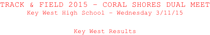 TRACK & FIELD 2015 – CORAL SHORES DUAL MEET Key West High School – Wednesday 3/11/15   Key West Results