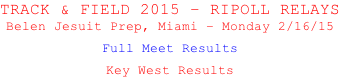 TRACK & FIELD 2015 – RIPOLL RELAYS Belen Jesuit Prep, Miami – Monday 2/16/15  Full Meet Results  Key West Results